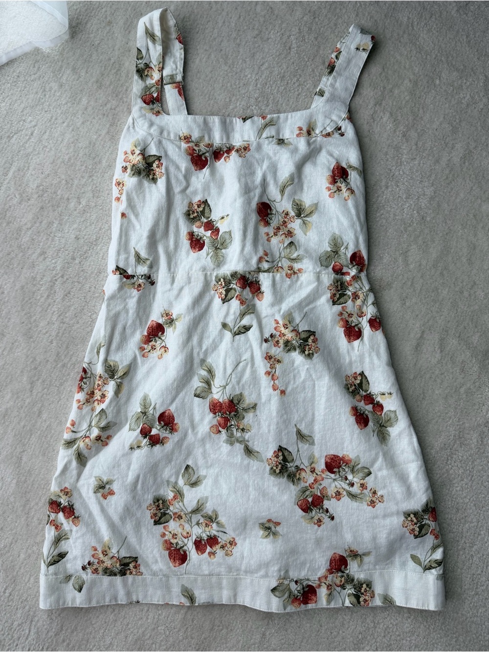 Abercrombie & Fitch Linen Cotton White Mini Dress with Red Strawberry Print